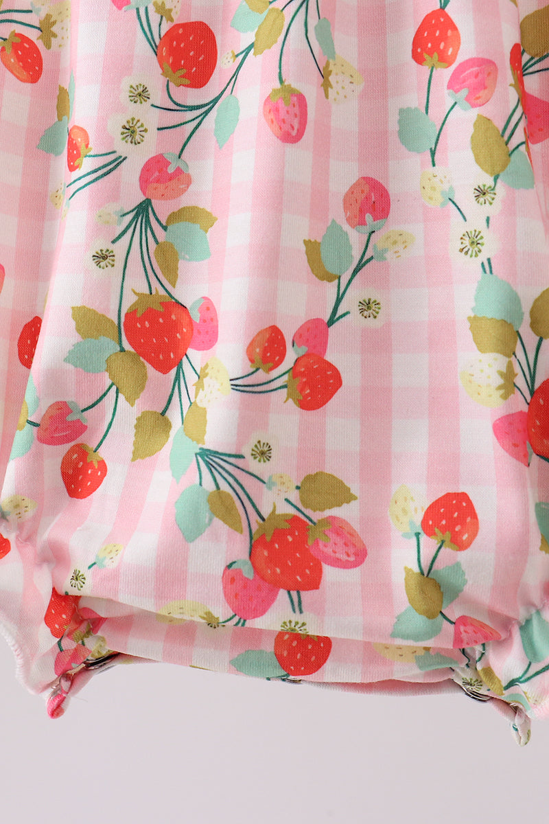 Pink strawberry smocked bubble