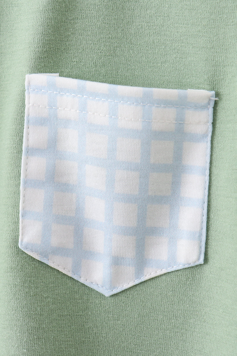 Green pocket plaid shorts set