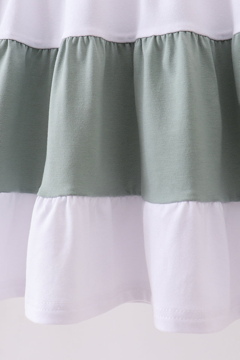Sage starfish shell embroidery tiered dress