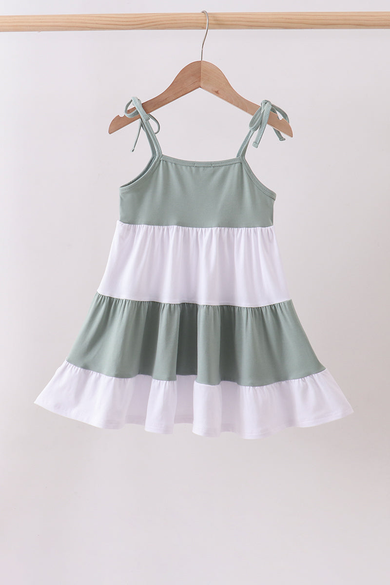 Sage starfish shell embroidery tiered dress