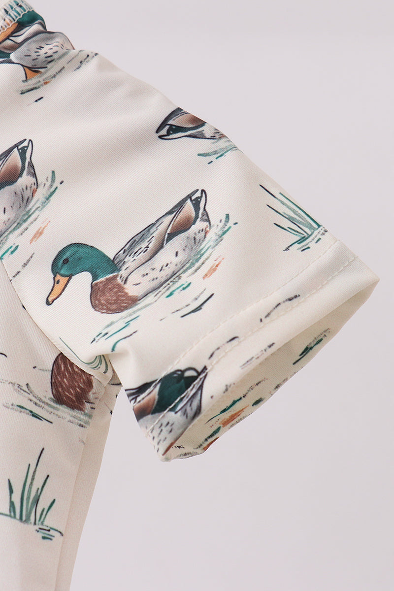 Sage duck print zipper swimsuit