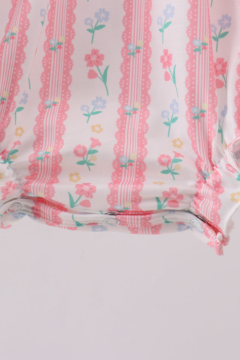 Blush floral smocked ruffle bubble
