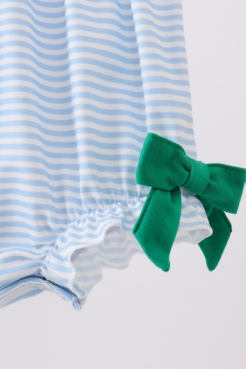 Blue stripe duck french knot ruffle bubble