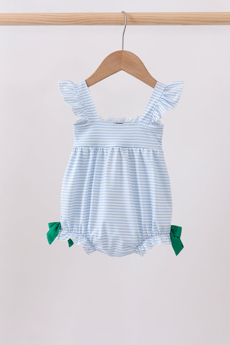 Blue stripe duck french knot ruffle bubble