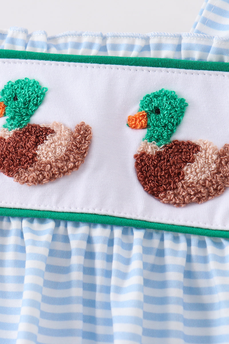 Blue stripe duck french knot ruffle shorts set