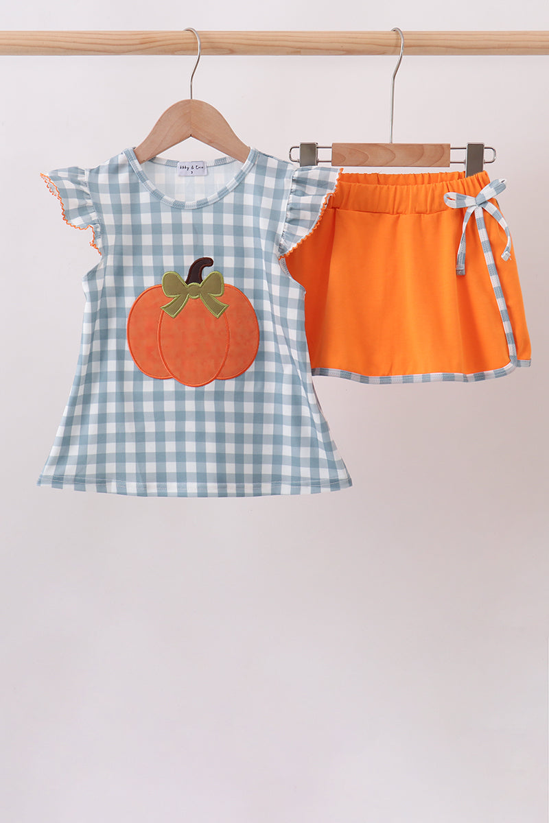 Orange Pumpkin Applique Skorts Set