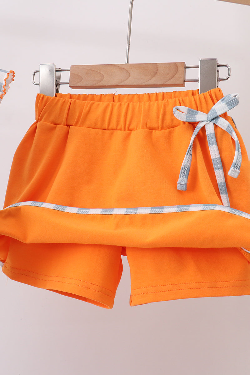 Orange Pumpkin Applique Skorts Set