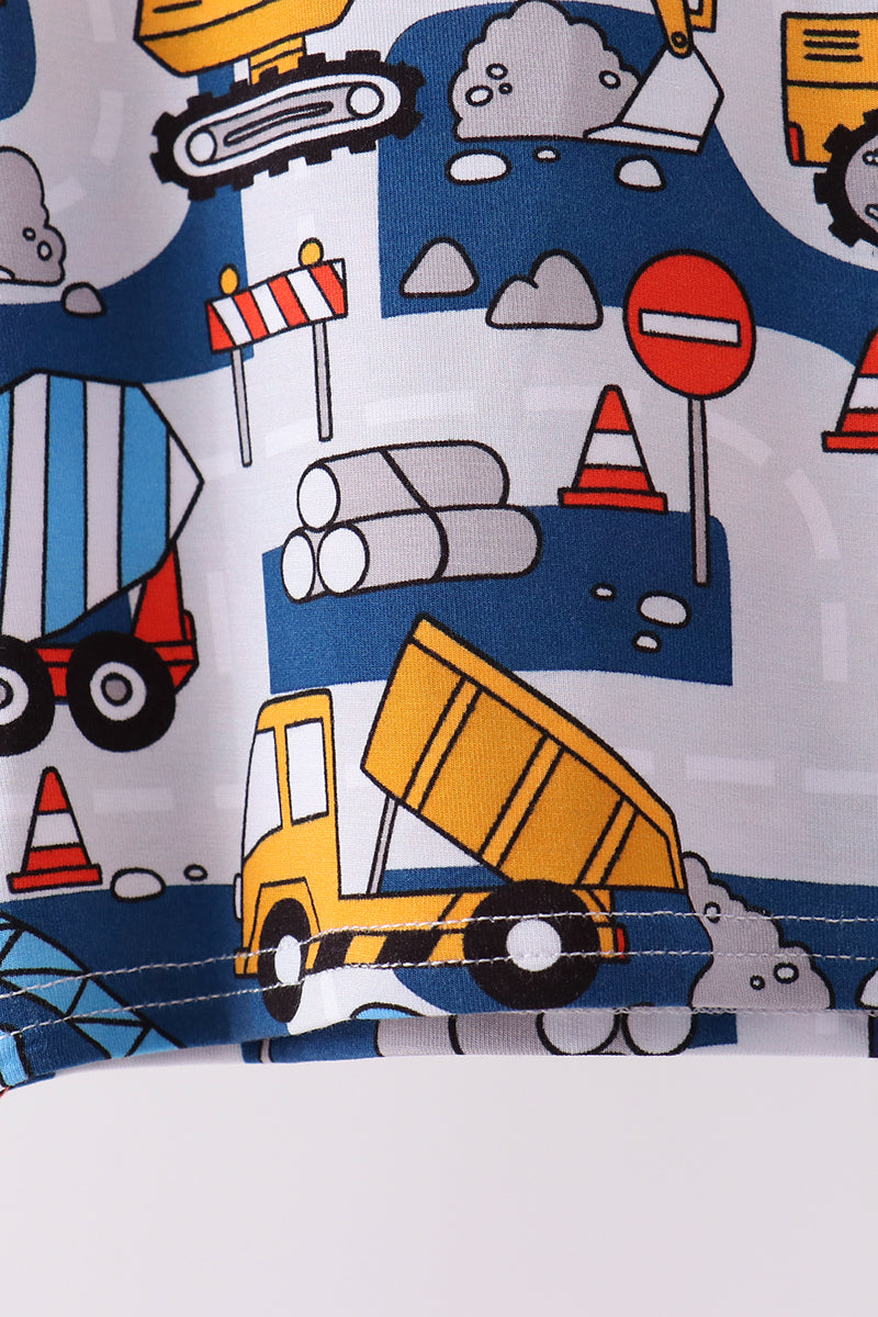 Blue Excavator Bamboo Pajama Set