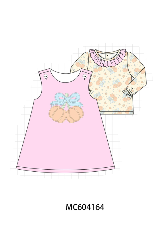 Pink bow pumpkin ruffle 2pc set