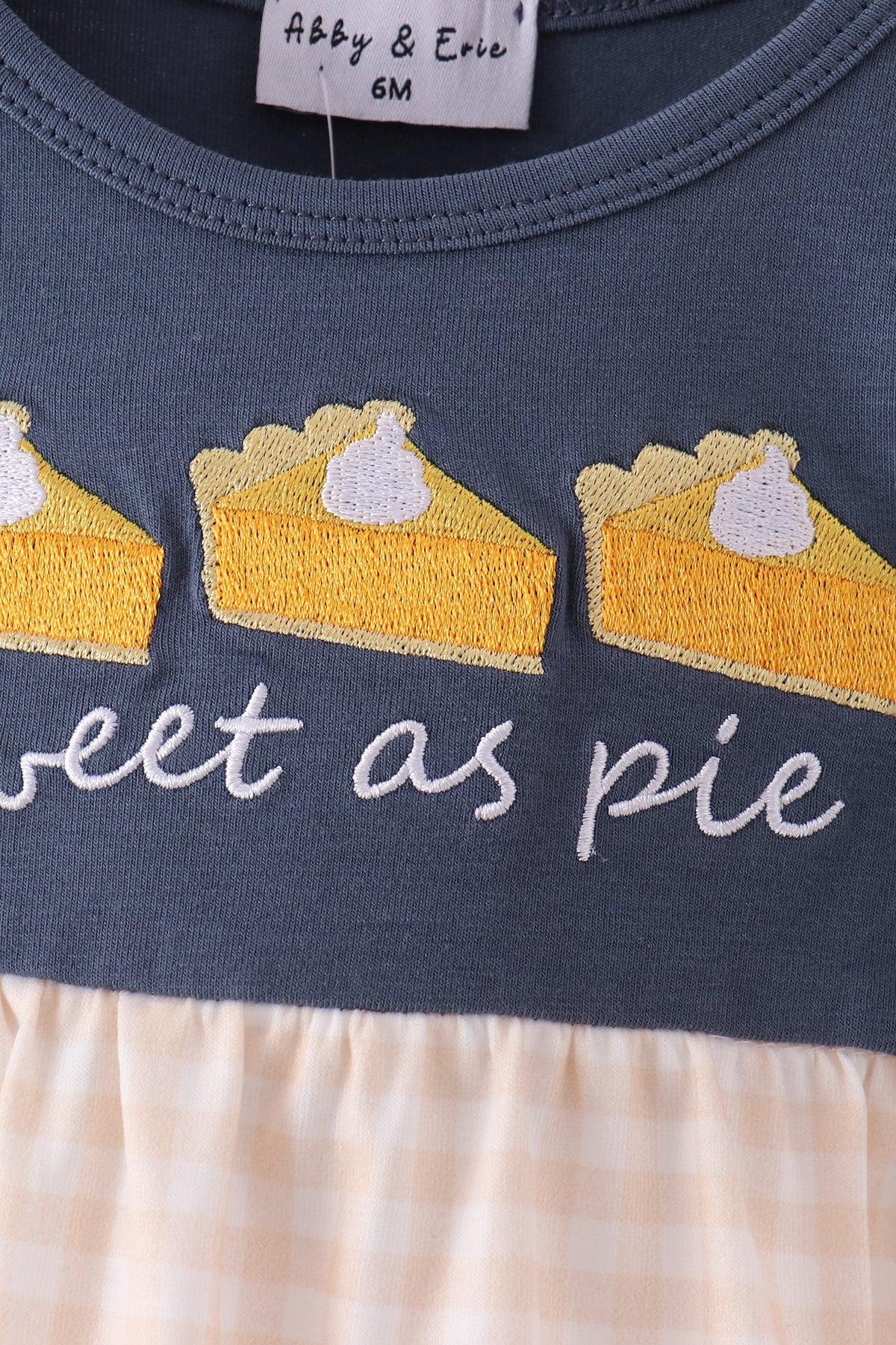Navy sweet as pie embroidery gingham bubble