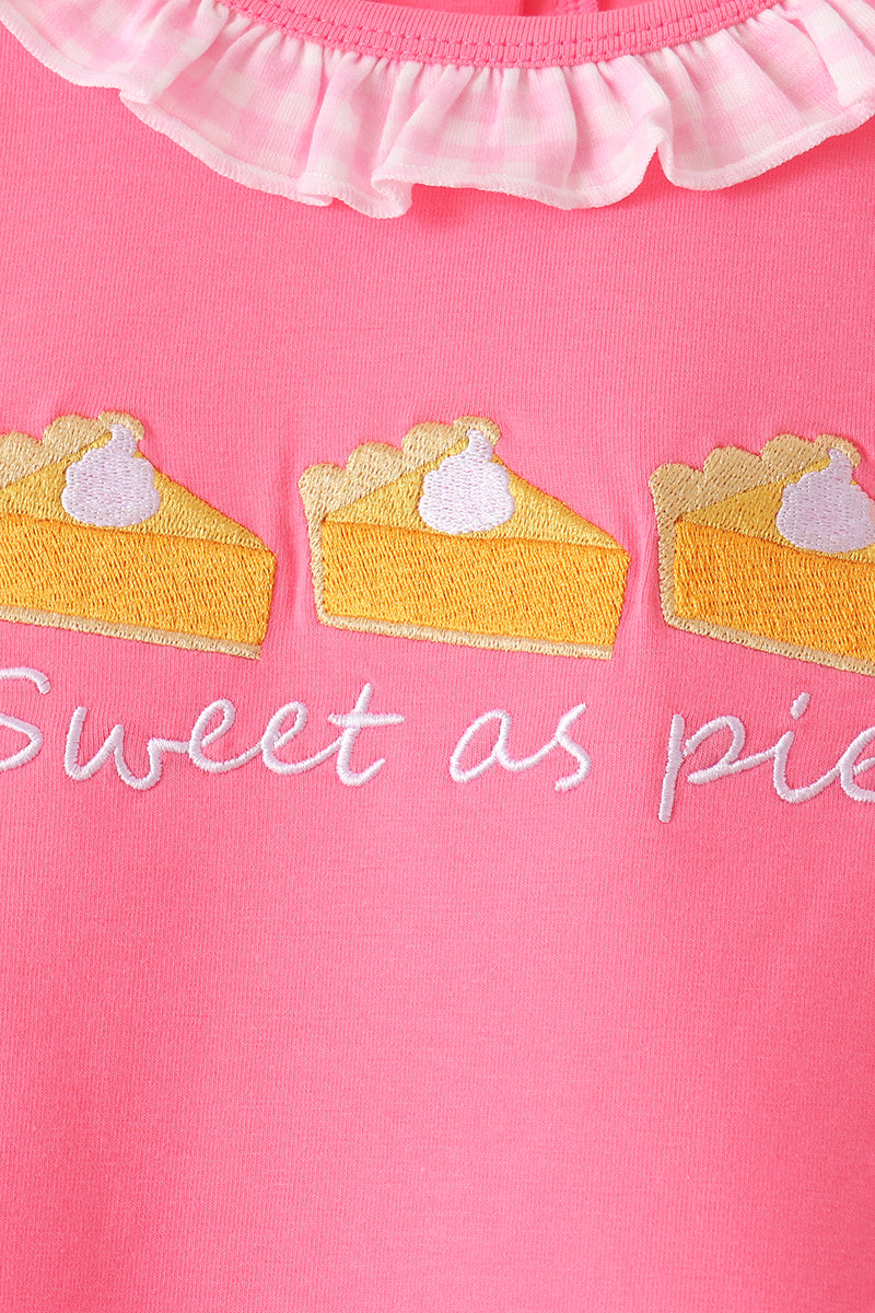 Pink sweet as pie embroidery ruffle pants set