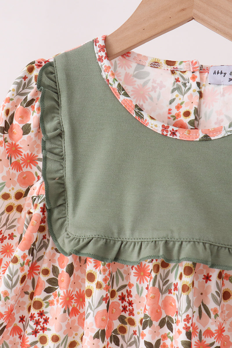 Green Floral Ruffle Pants Set