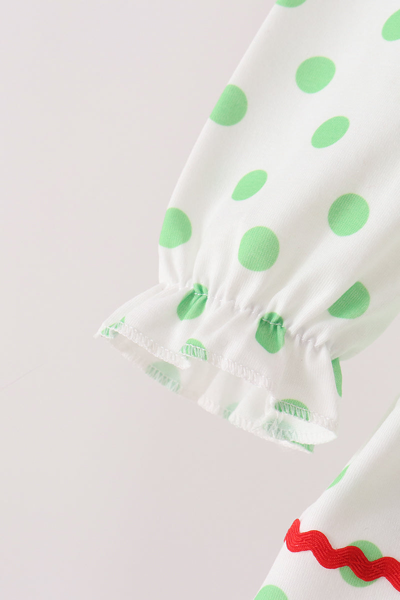 Green grinch embroidery dot bloomer set