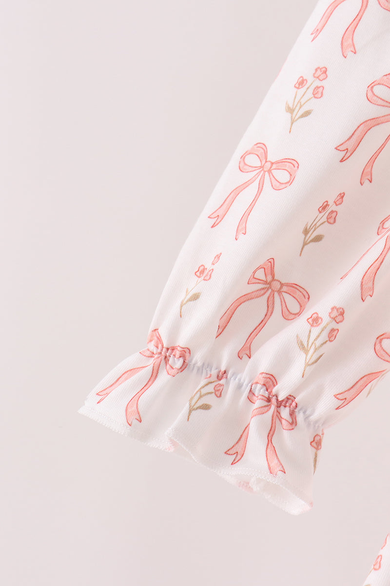 Pink bow embroidery ruffle dress