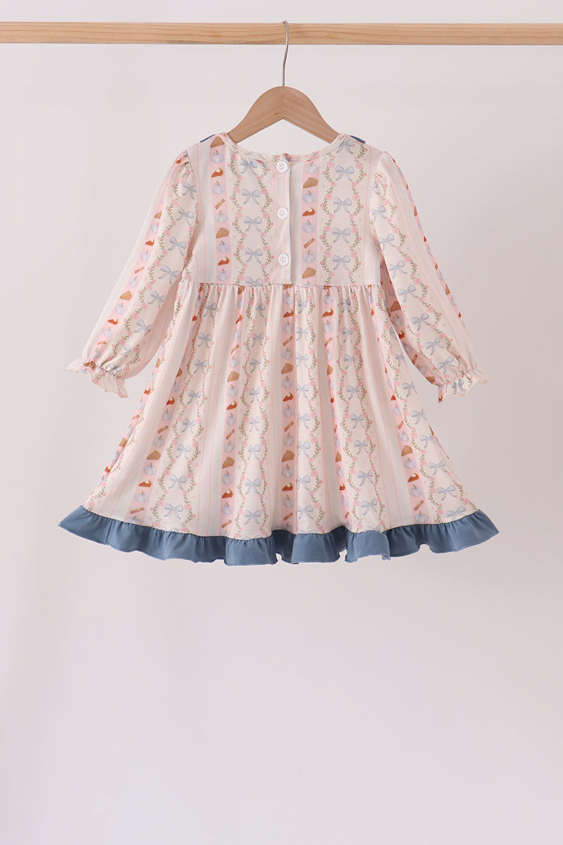 Pumpkin Pie Bow Embroidery Ruffle Dress