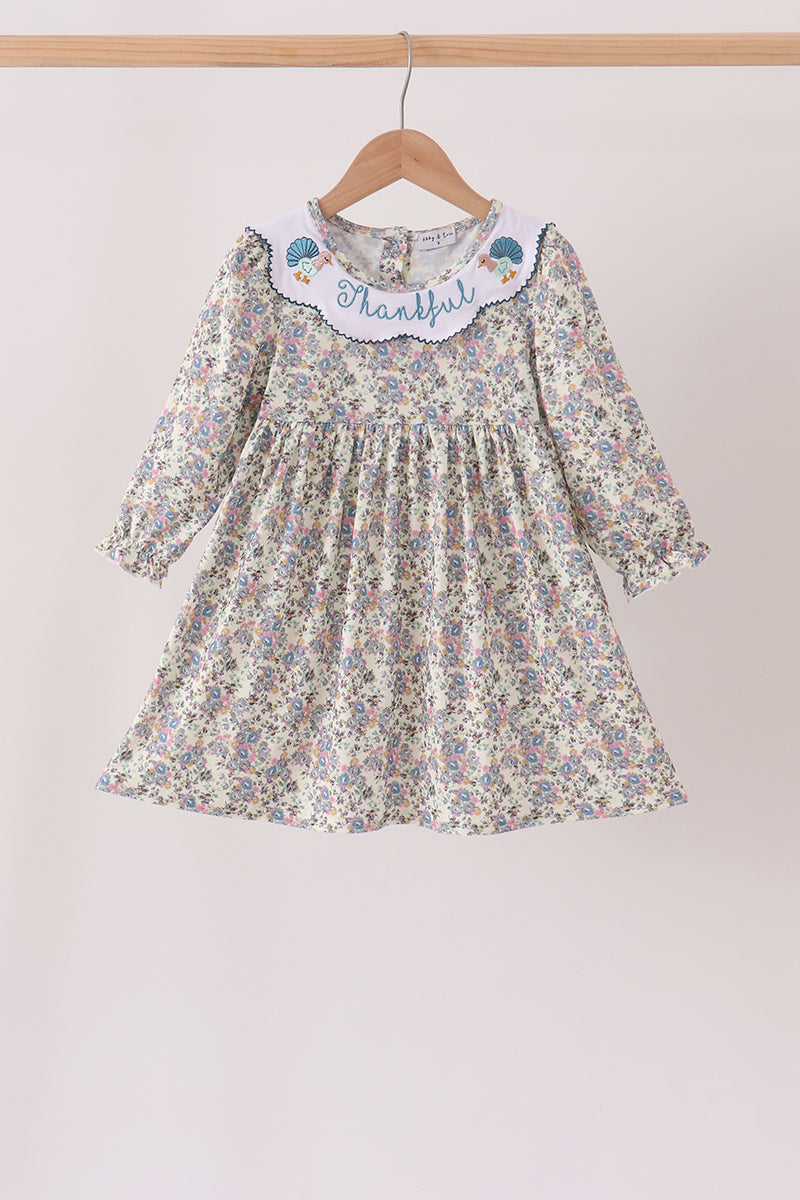 Blue turkey embroidery dress