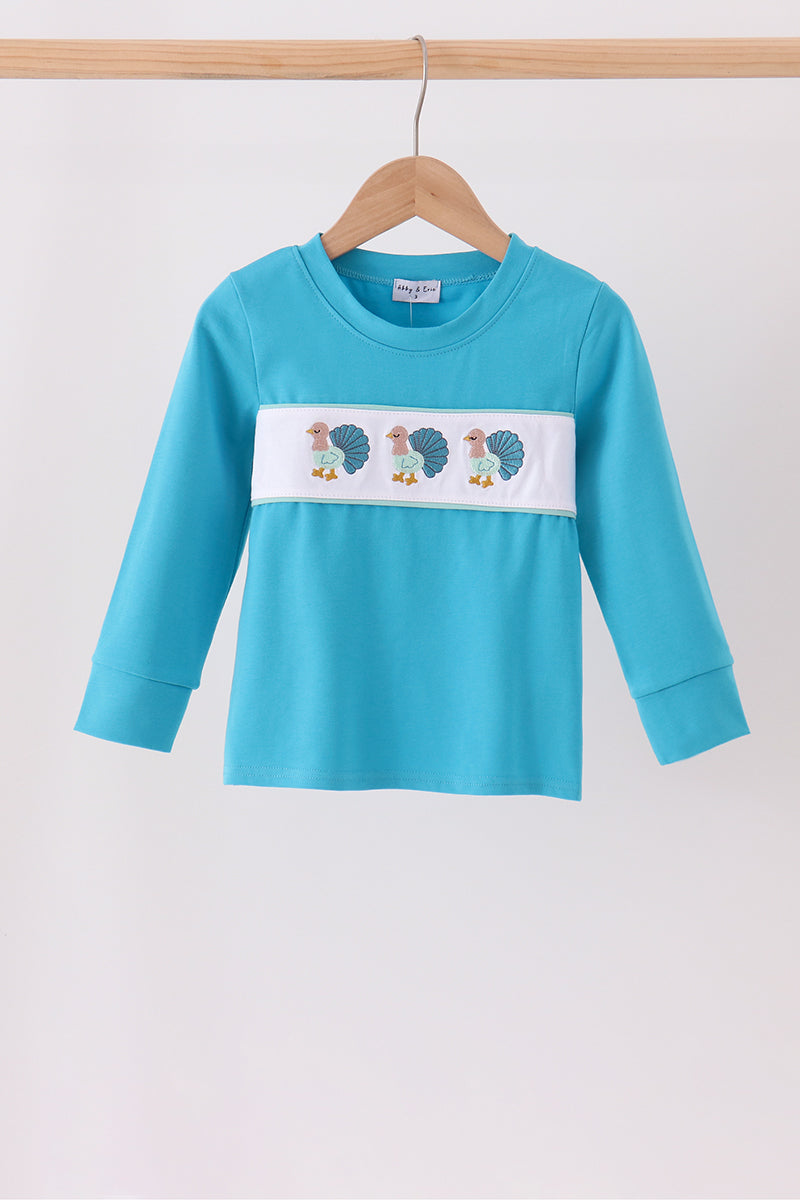 Blue turkey embroidery top