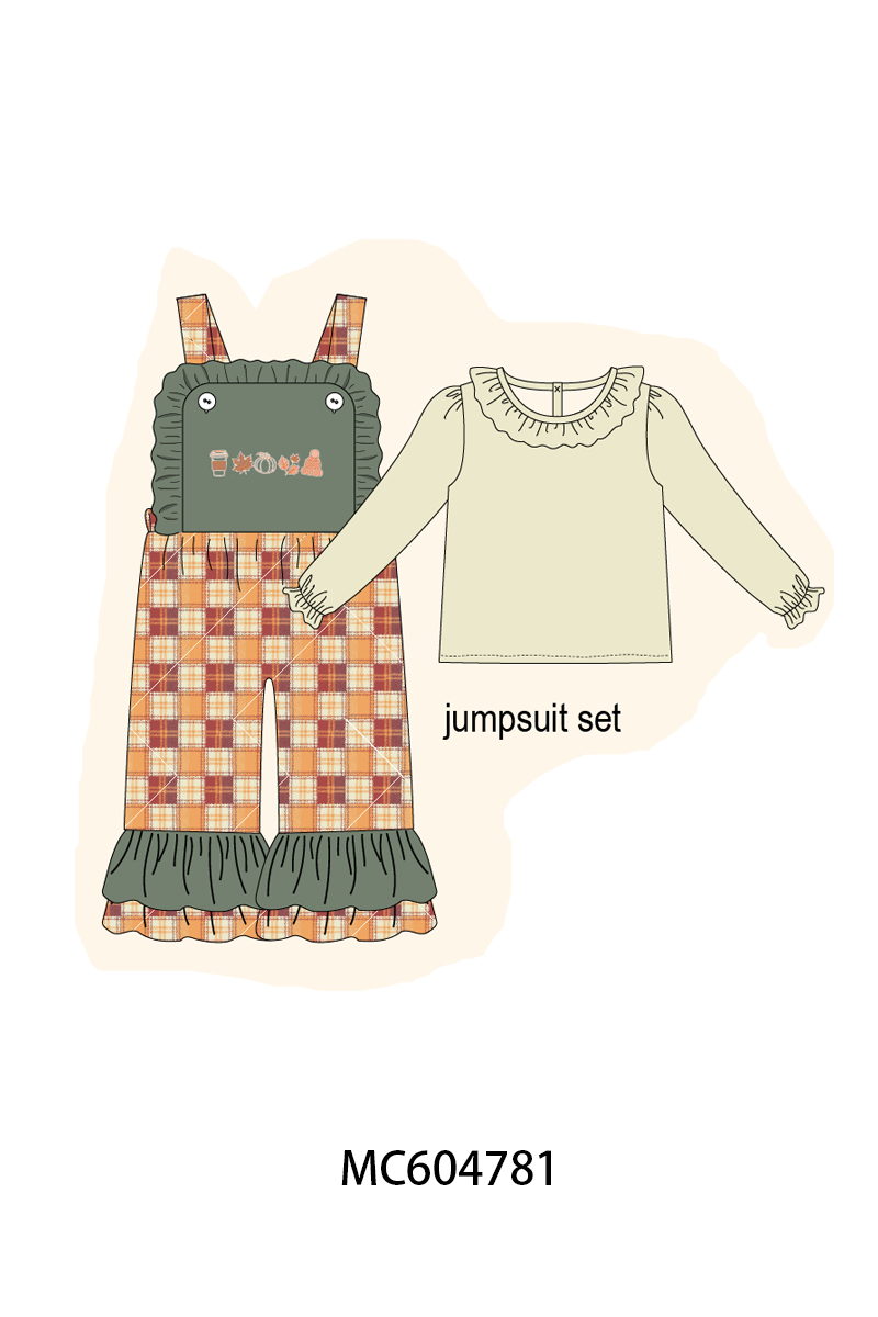 Green Pumpkin Embroidery 2cp jumpsuit set