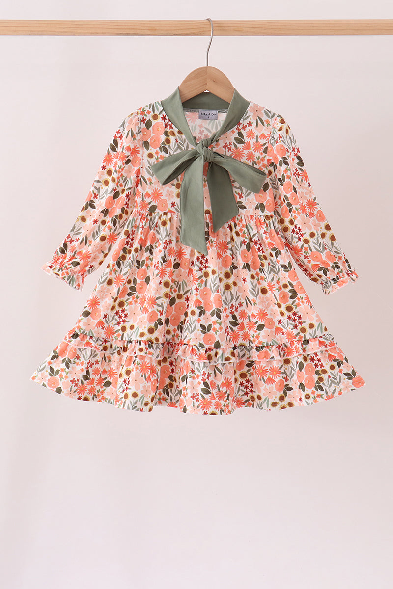 Green floral bow ruffle mom&me dress