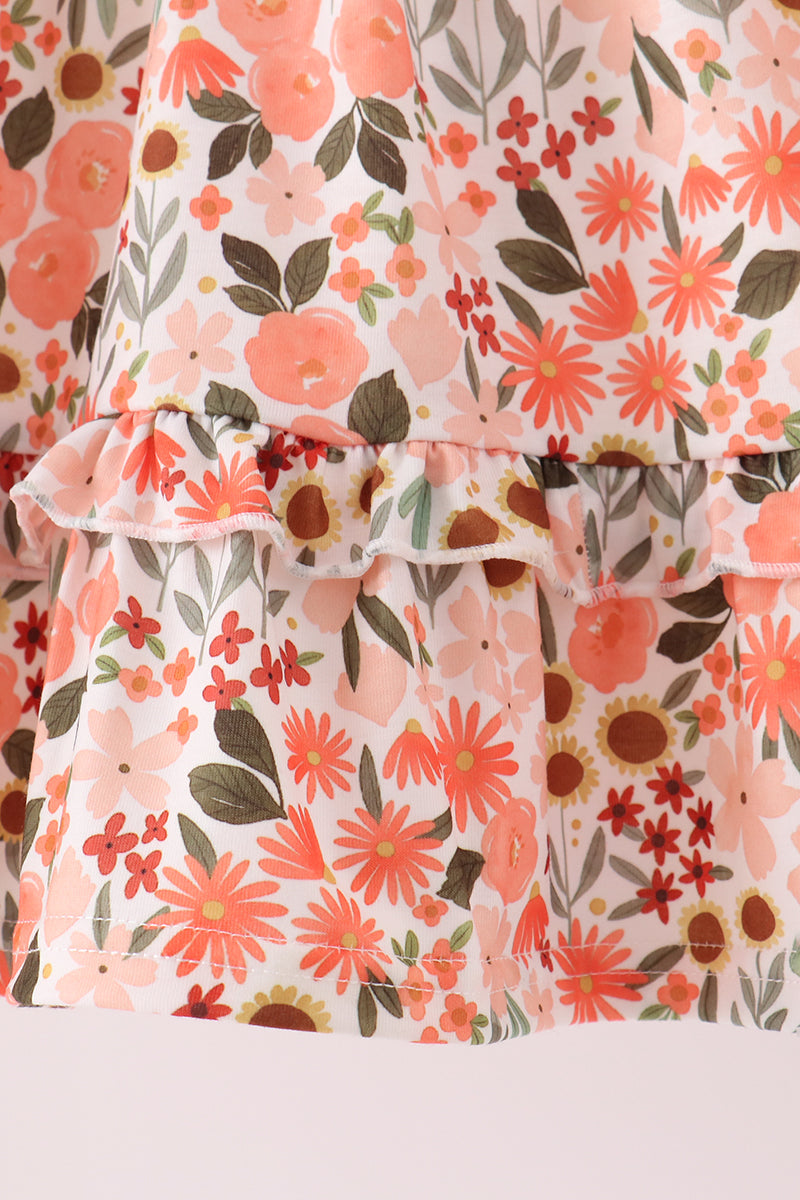 Green floral bow ruffle mom&me dress