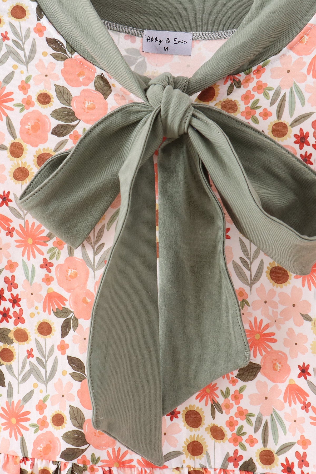 Green floral bow ruffle mom&me dress