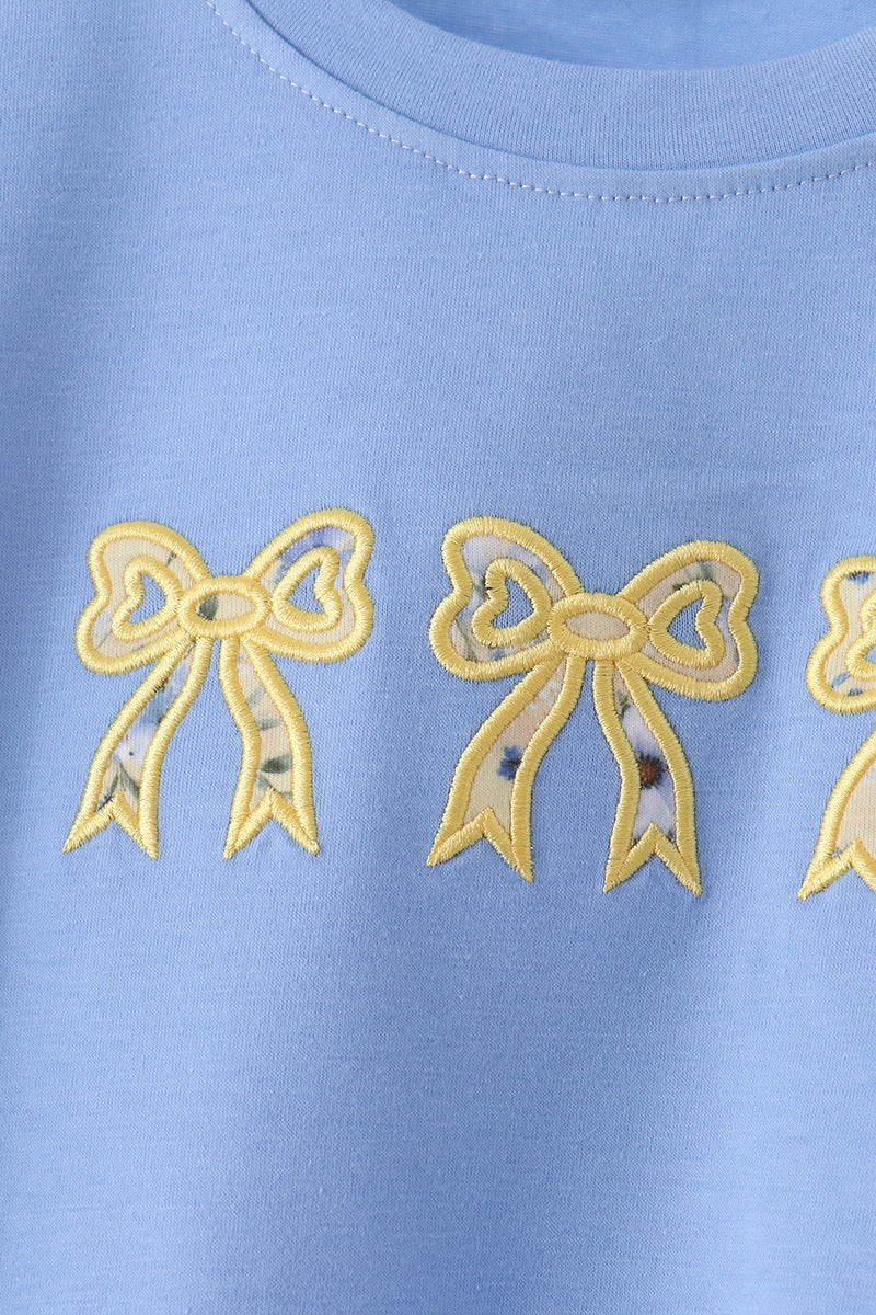 Yellow Floral Bow Applique Pants Set