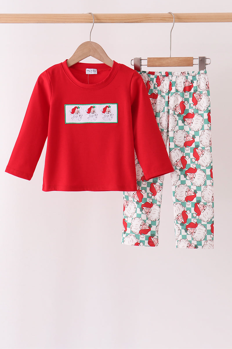 Red Santa Embroidery Pants Set
