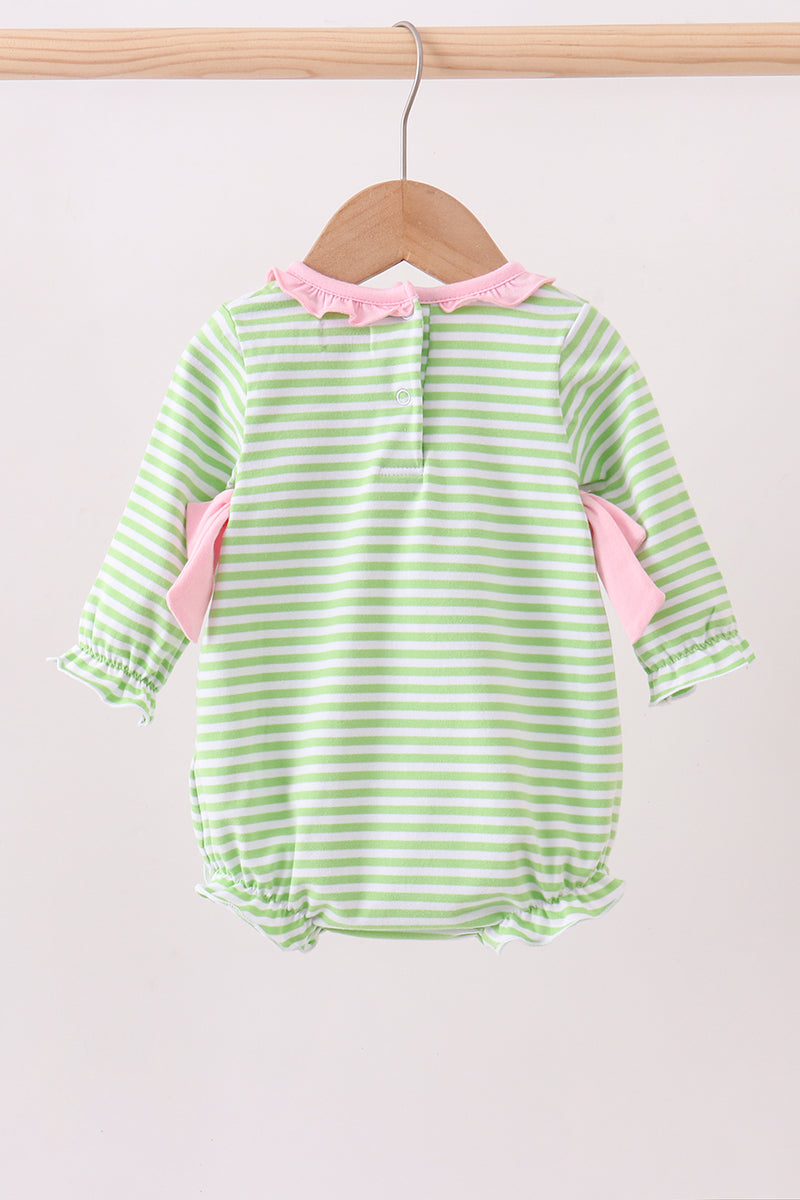 Green clover embroidery stripe bow bubble
