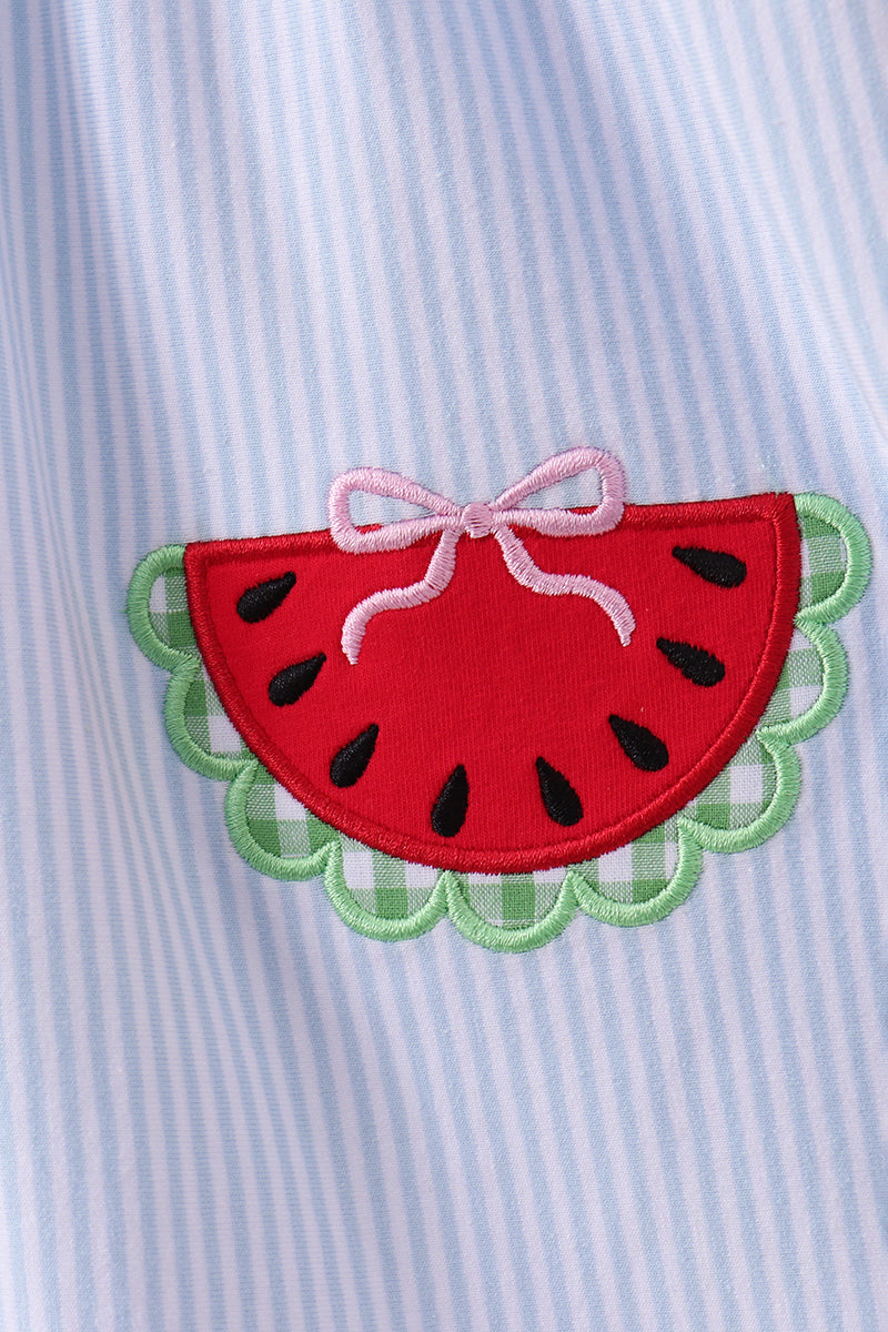 Blue watermelon stripe ruffle shorts set
