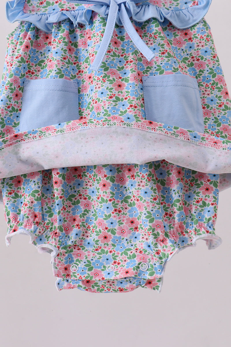 Blue floral print ruffle romper