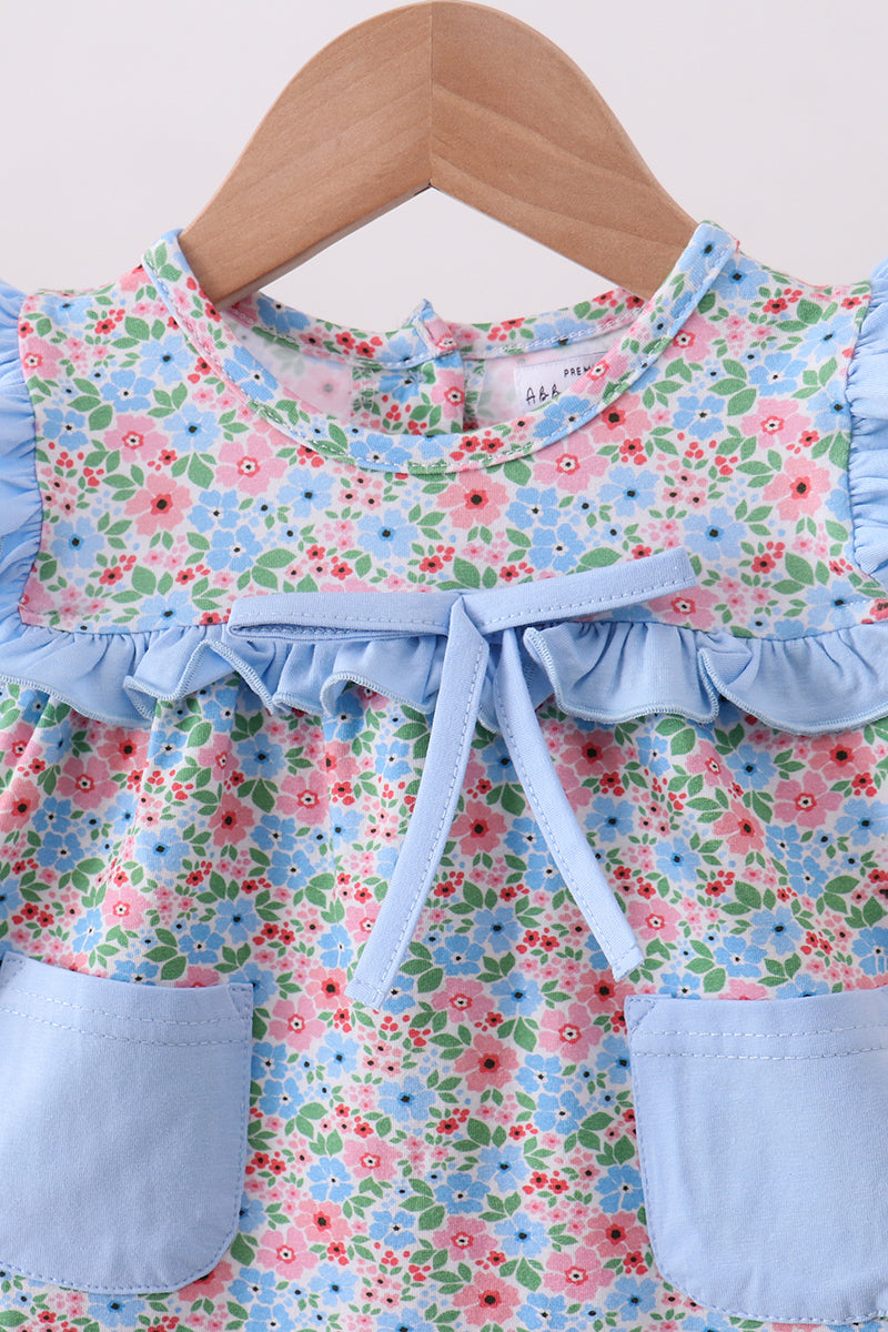 Blue floral print ruffle romper