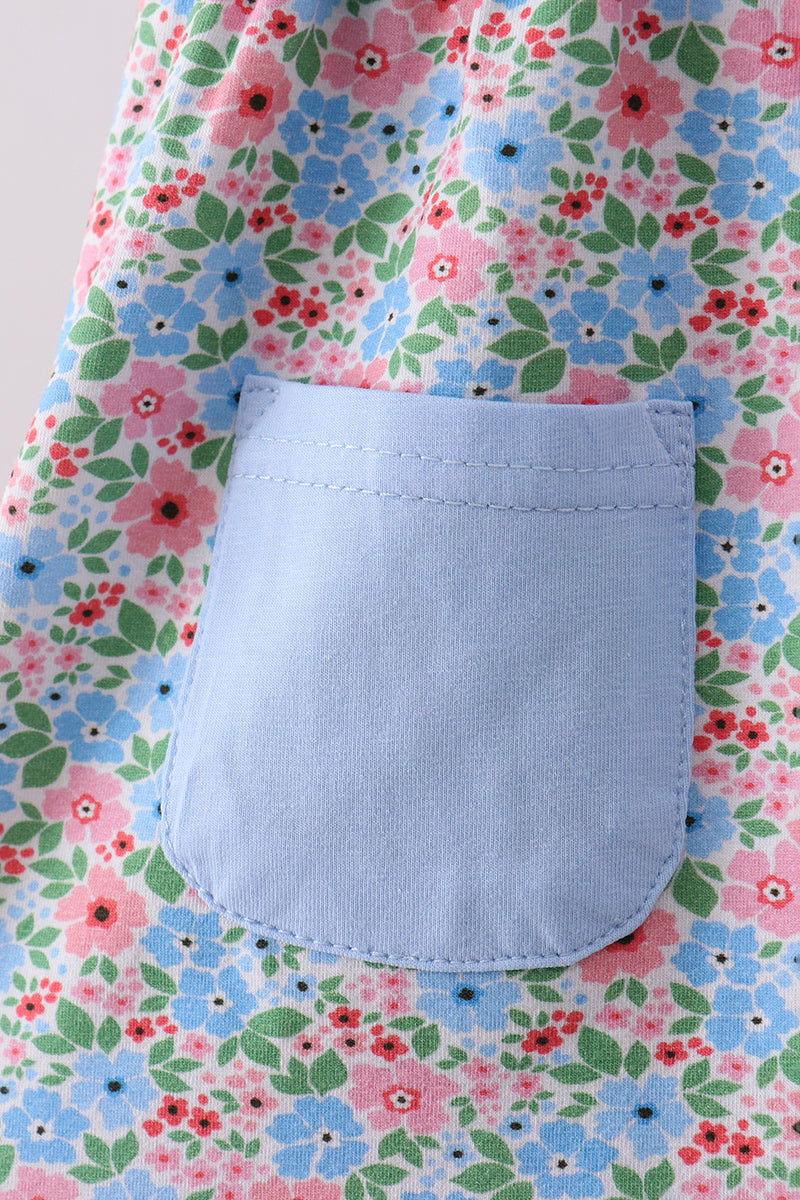 Blue floral print ruffle romper