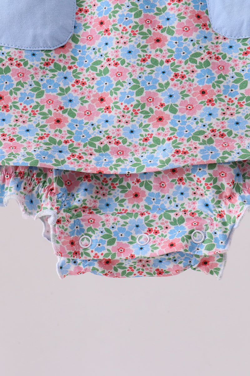 Blue floral print ruffle romper