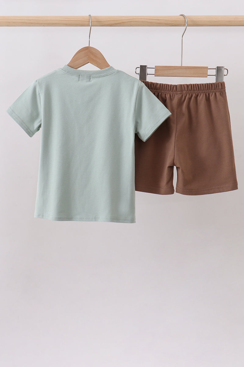 Sage cross embroidery shorts set