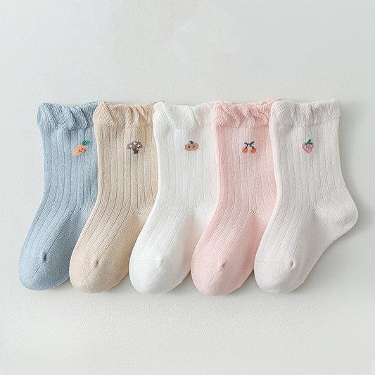 Baby Girls Frilled-Edges Breathable Mid-Calf Socks 2 Pairs